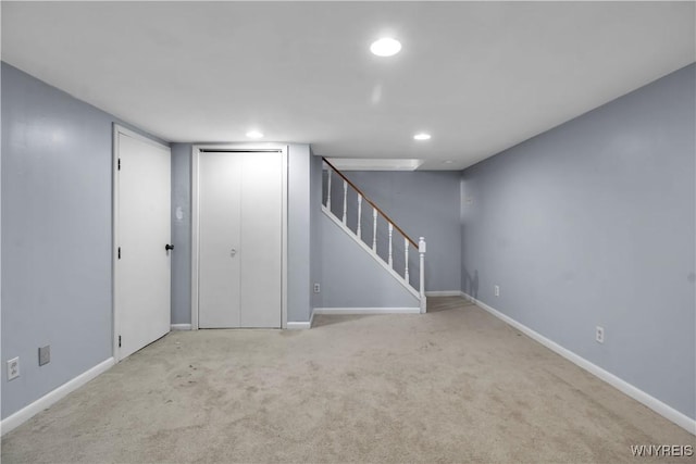 351 Charlesgate Cir, Amherst, NY 14051 - finished below grade area featuring stairway, carpet flooring, and recessed lighting