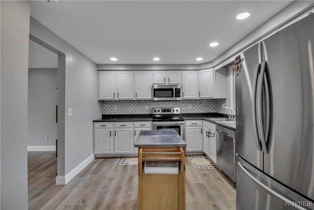 351 Charlesgate Cir, Amherst, NY 14051 - kitchen featuring appliances with stainless steel finishes, white cabinets, dark countertops, backsplash, and recessed lighting
