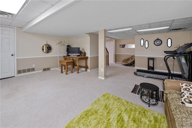 4582 Whetstone Rd, Manlius, NY 13104 - workout area featuring carpet flooring and a paneled ceiling