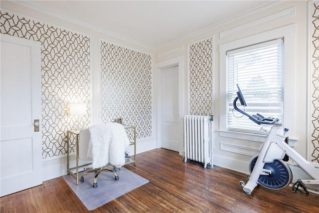 905 W Center St, Ridgeway, NY 14103 - home office with radiator heating unit, ornamental molding, wood finished floors, and healthy amount of natural light