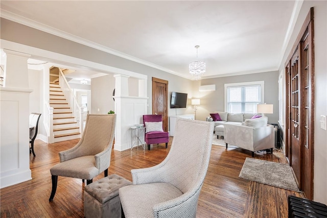 905 W Center St, Ridgeway, NY 14103 - living area with wood finished floors, ornamental molding, stairway, and a wall mounted AC