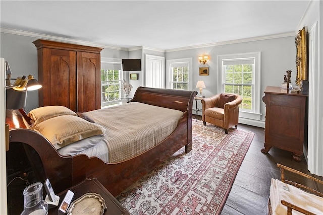 6806 County Highway 14, Meredith, NY 13846 - bedroom featuring a baseboard heating unit, ornamental molding, baseboard heating, and wood finished floors