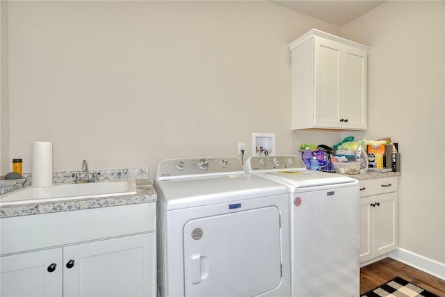 1391 Creeks Edge Dr, Webster, NY 14580 - washroom with washing machine and clothes dryer, cabinet space, and dark wood finished floors