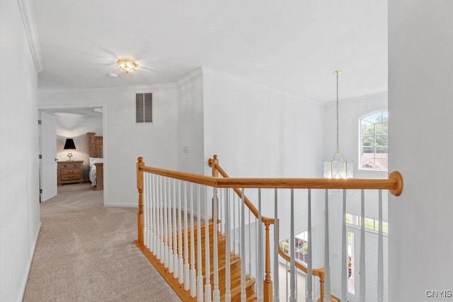133 Raspberry Ln, Camillus, NY 13031 - hallway with crown molding, an upstairs landing, and light carpet
