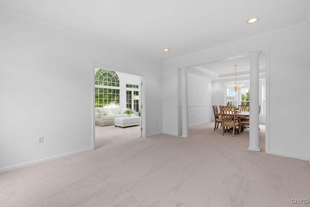 133 Raspberry Ln, Camillus, NY 13031 - carpeted empty room featuring ornamental molding, a chandelier, and recessed lighting