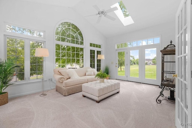 133 Raspberry Ln, Camillus, NY 13031 - sunroom / solarium with french doors, a skylight, high vaulted ceiling, and carpet