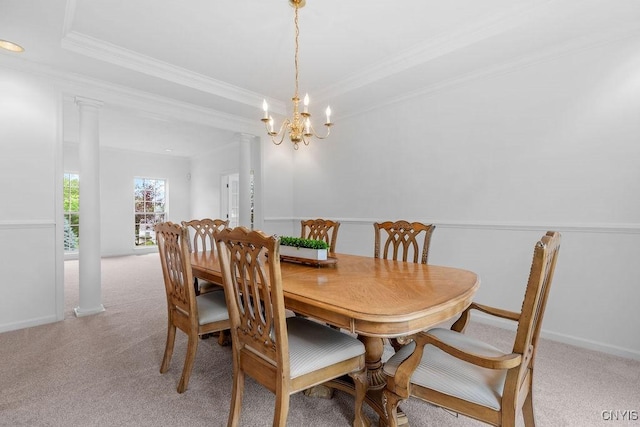 133 Raspberry Ln, Camillus, NY 13031 - dining space featuring a chandelier, light carpet, and ornamental molding