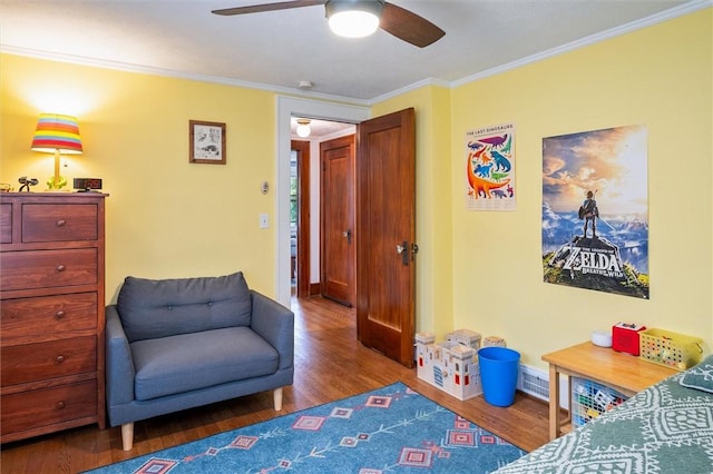 67 Macbeth St, Rochester, NY 14609 - bedroom with wood finished floors, ornamental molding, and ceiling fan