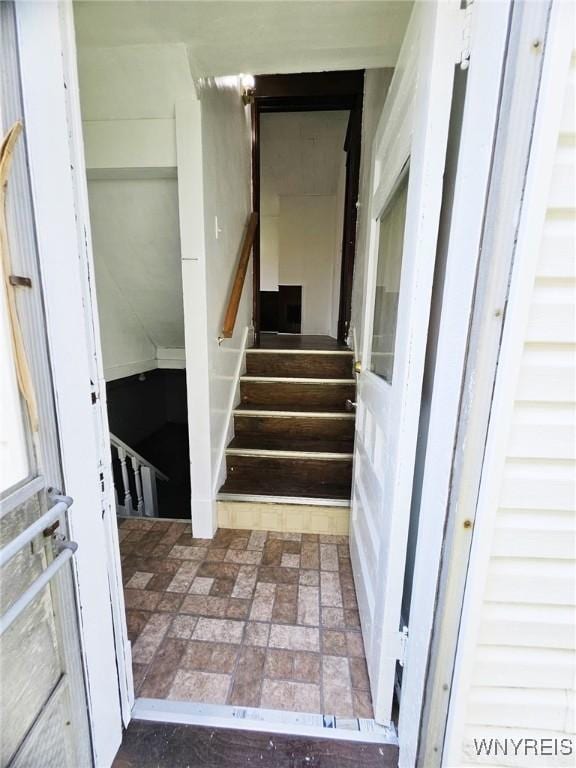269 Westminster Ave, Buffalo, NY 14215 - staircase featuring brick patterned floors
