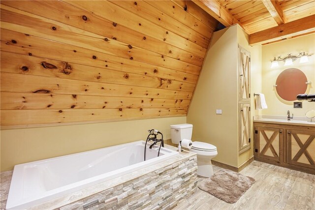 6684 Bishop Rd, Conesus, NY 14435 - full bathroom featuring wood ceiling, a garden tub, vanity, and wood finished floors