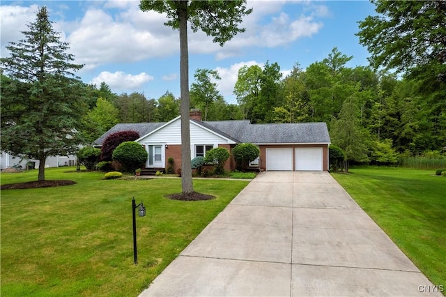 16 Silver Birch Ct, New Hartford, NY 13413 - view of front of property with a garage, a front yard, driveway, and a chimney