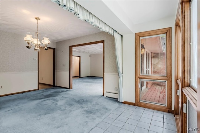 16 Silver Birch Ct, New Hartford, NY 13413 - unfurnished room featuring a chandelier, baseboard heating, healthy amount of natural light, and light carpet