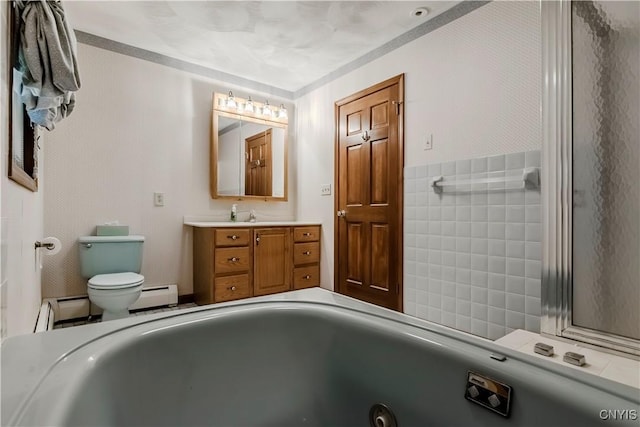 16 Silver Birch Ct, New Hartford, NY 13413 - full bathroom with baseboard heating, a jetted tub, and vanity