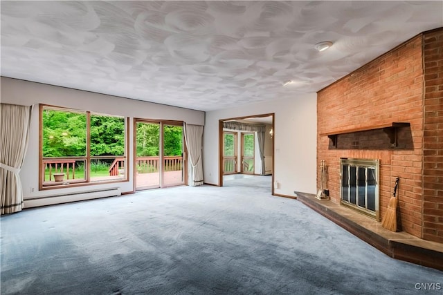 16 Silver Birch Ct, New Hartford, NY 13413 - unfurnished living room featuring carpet, a brick fireplace, and baseboard heating