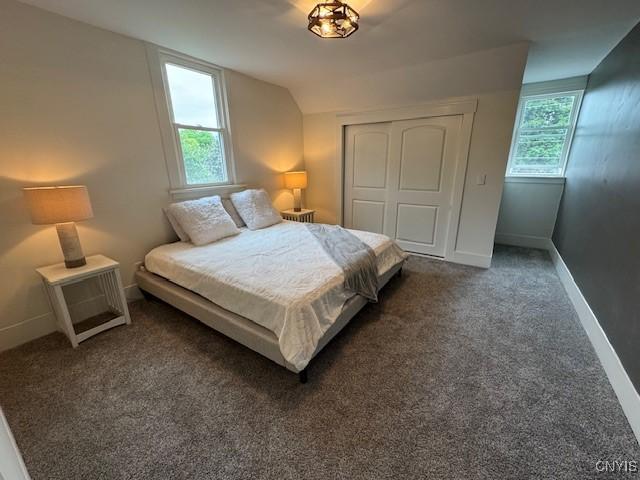 338 Leonard St, Oneida-Inside, NY 13421 - bedroom featuring carpet floors, a closet, and vaulted ceiling