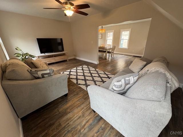 338 Leonard St, Oneida-Inside, NY 13421 - living room featuring dark wood finished floors and ceiling fan