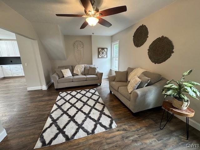 338 Leonard St, Oneida-Inside, NY 13421 - living area featuring a ceiling fan and dark wood finished floors