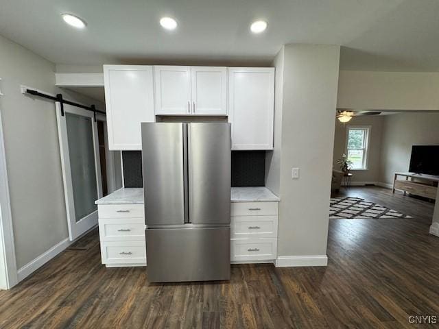 338 Leonard St, Oneida-Inside, NY 13421 - kitchen featuring freestanding refrigerator, dark wood finished floors, light countertops, and recessed lighting