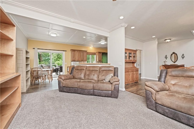 16 Leah Ln, Chili, NY 14514 - carpeted living room featuring ornamental molding and recessed lighting