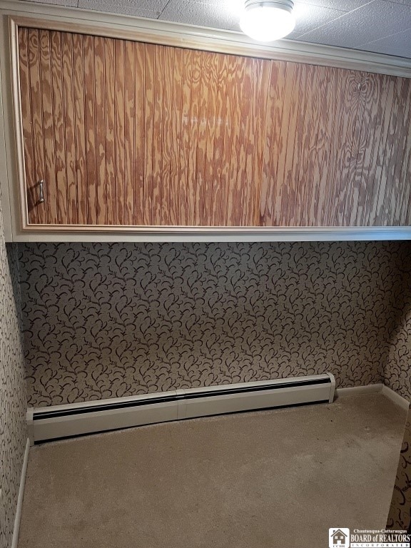 4871 Bayview Rd, Ellery, NY 14712 - interior space featuring wallpapered walls, carpet floors, and baseboard heating