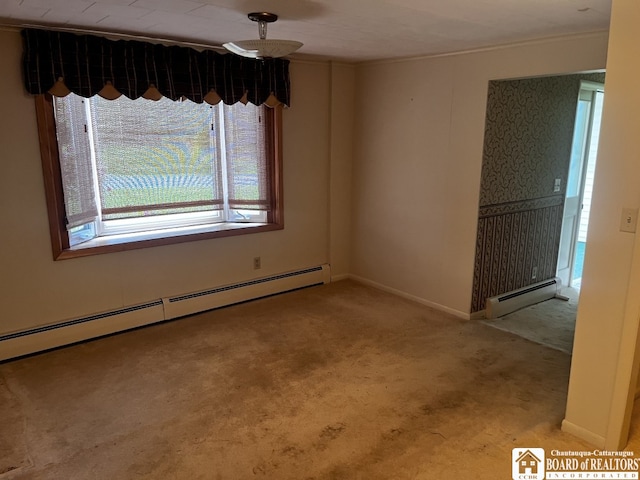 4871 Bayview Rd, Ellery, NY 14712 - carpeted empty room with baseboard heating and ornamental molding