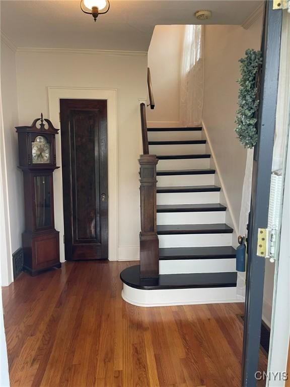 336 Hickok Ave, Syracuse, NY 13206 - foyer featuring stairs, wood finished floors, and ornamental molding