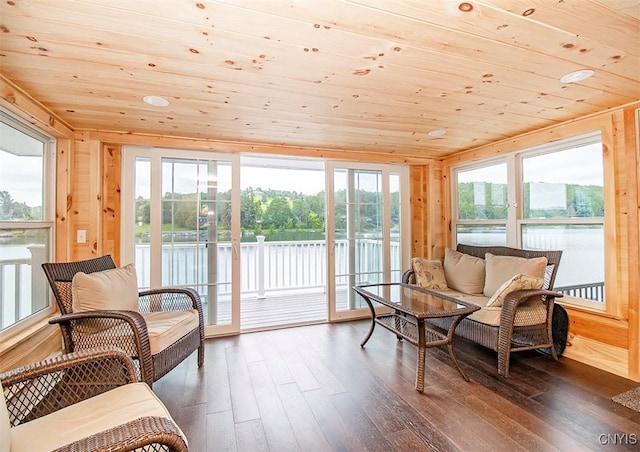 5345 Paddleford Rd, Eaton, NY 13334 - sunroom / solarium with wood ceiling, wood-type flooring, and a water view