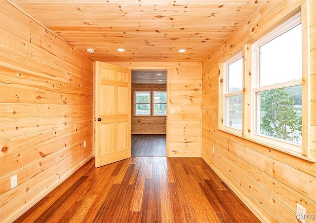 5345 Paddleford Rd, Eaton, NY 13334 - spare room featuring wood ceiling, wooden walls, dark wood finished floors, and recessed lighting