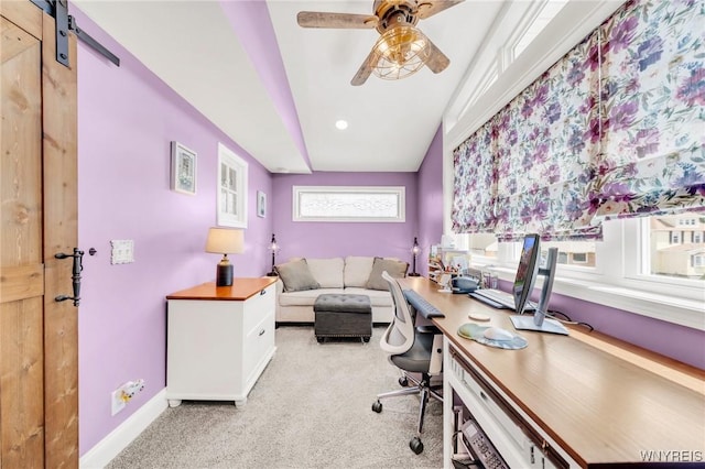 749 Colvin Blvd, Tonawanda-Town, NY 14217 - office with carpet, a ceiling fan, and a barn door