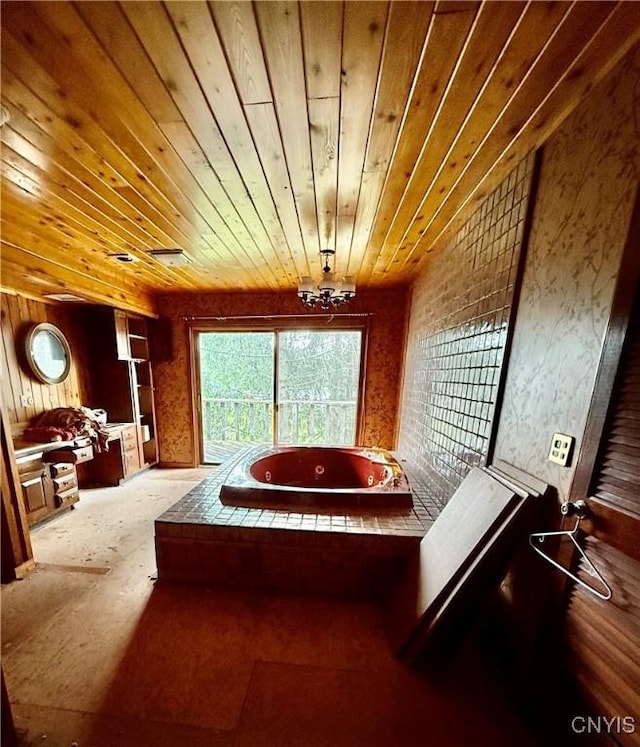 2600 Abend Pt, Marcellus, NY 13110 - full bathroom featuring a tub with jets and wooden ceiling