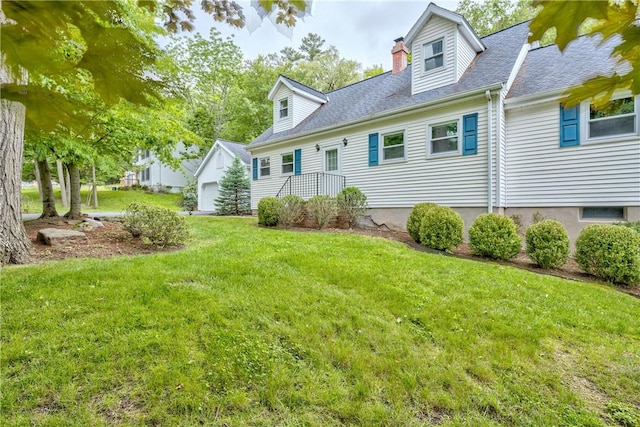 22 Bugbee Rd, Oneonta-City, NY 13820 - view of front facade featuring a chimney, a front lawn, and roof with shingles