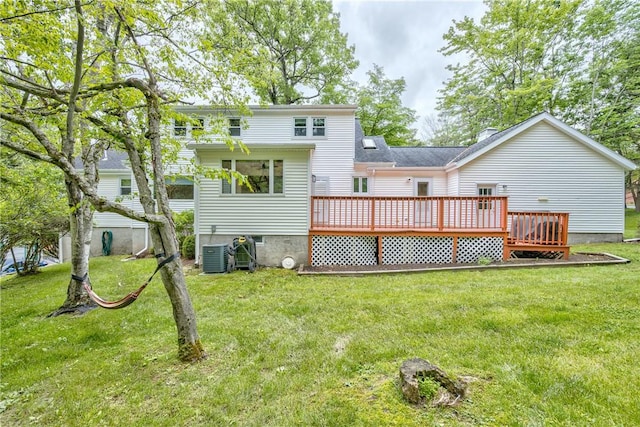 22 Bugbee Rd, Oneonta-City, NY 13820 - rear view of house featuring a wooden deck and a lawn