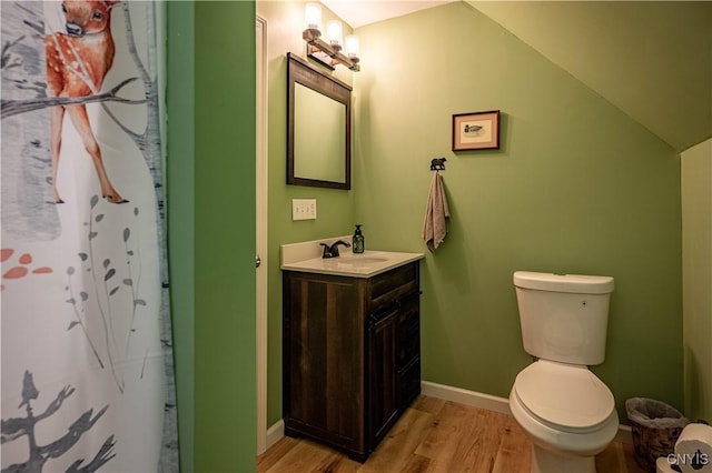 142 S Shore Rd, Webb, NY 13420 - full bathroom featuring wood finished floors, vanity, and vaulted ceiling
