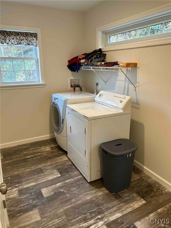 142 S Shore Rd, Webb, NY 13420 - laundry room featuring washer and dryer and dark wood-style floors