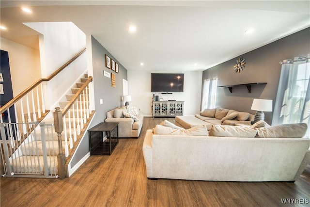 510 Limestone Ct, Grand Island, NY 14072 - living area featuring wood finished floors, stairway, and recessed lighting