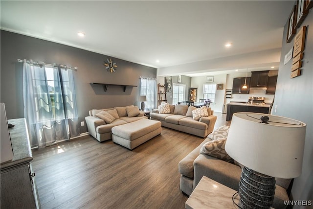 510 Limestone Ct, Grand Island, NY 14072 - living area with dark wood-type flooring and recessed lighting