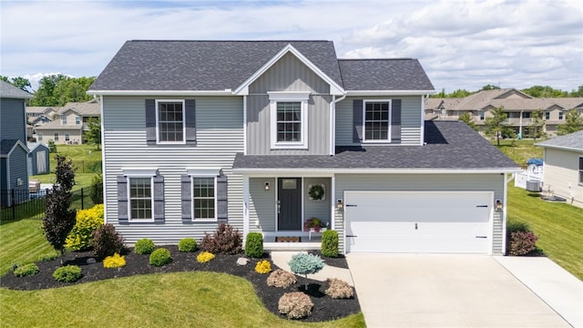 4585 Carlyes Ct, Hamburg, NY 14075 - traditional home featuring board and batten siding, concrete driveway, roof with shingles, and an attached garage