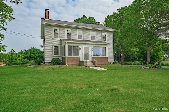 7395 W Somerset Rd, Somerset, NY 14008 - view of front of home featuring entry steps, a chimney, and a front yard