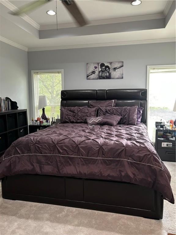 38 Hemlock Ln, Erwin, NY 14870 - bedroom with carpet flooring, multiple windows, ornamental molding, recessed lighting, and beamed ceiling