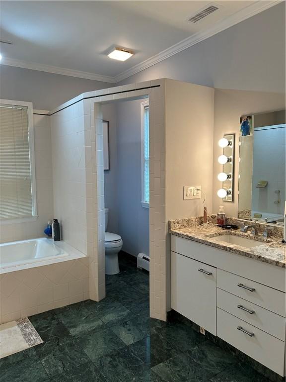 38 Hemlock Ln, Erwin, NY 14870 - full bathroom with vanity, a bath, and crown molding