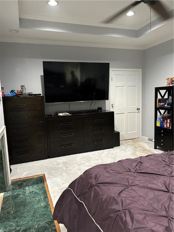 38 Hemlock Ln, Erwin, NY 14870 - bedroom featuring a raised ceiling, recessed lighting, and ornamental molding