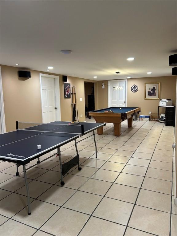 38 Hemlock Ln, Erwin, NY 14870 - rec room featuring pool table, recessed lighting, and light tile patterned floors