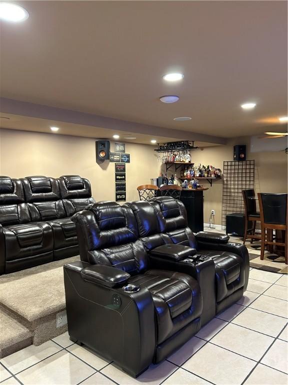 38 Hemlock Ln, Erwin, NY 14870 - cinema featuring a bar, light tile patterned flooring, and recessed lighting