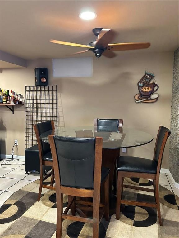 38 Hemlock Ln, Erwin, NY 14870 - dining space with ceiling fan and a bar