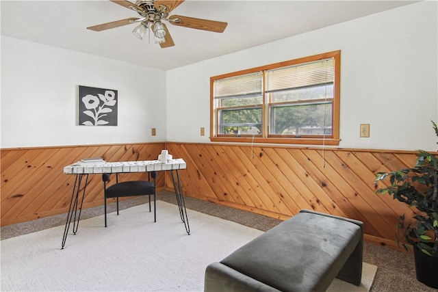 9 Jacob Dr, Erwin, NY 14870 - office space with light colored carpet, wainscoting, wooden walls, and ceiling fan