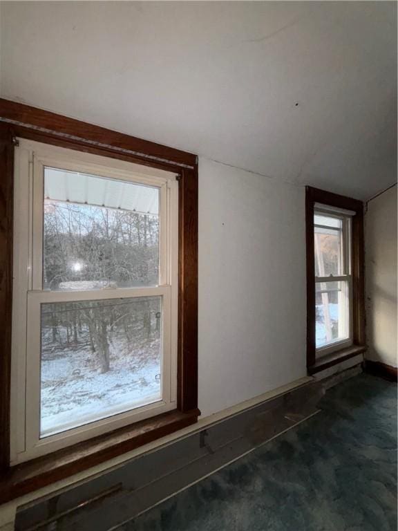 100 Brickwork Rd, Hamlin, PA 16735 - empty room featuring lofted ceiling and dark carpet