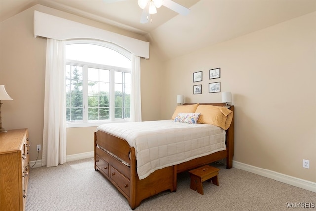 2371 Bullis Rd, Elma, NY 14059 - bedroom with vaulted ceiling, light colored carpet, and ceiling fan