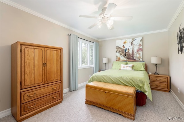 2371 Bullis Rd, Elma, NY 14059 - bedroom featuring ornamental molding, light carpet, and ceiling fan