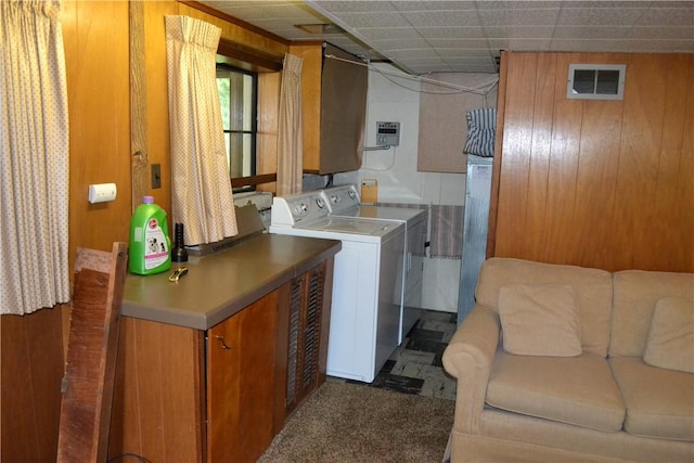 229 Everclay Dr, Greece, NY 14616 - washroom featuring washing machine and dryer and wooden walls