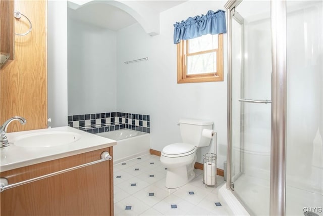 29591 Coon Bridge Rd, Theresa, NY 13691 - bathroom with a bath, a shower stall, vanity, and tile patterned flooring